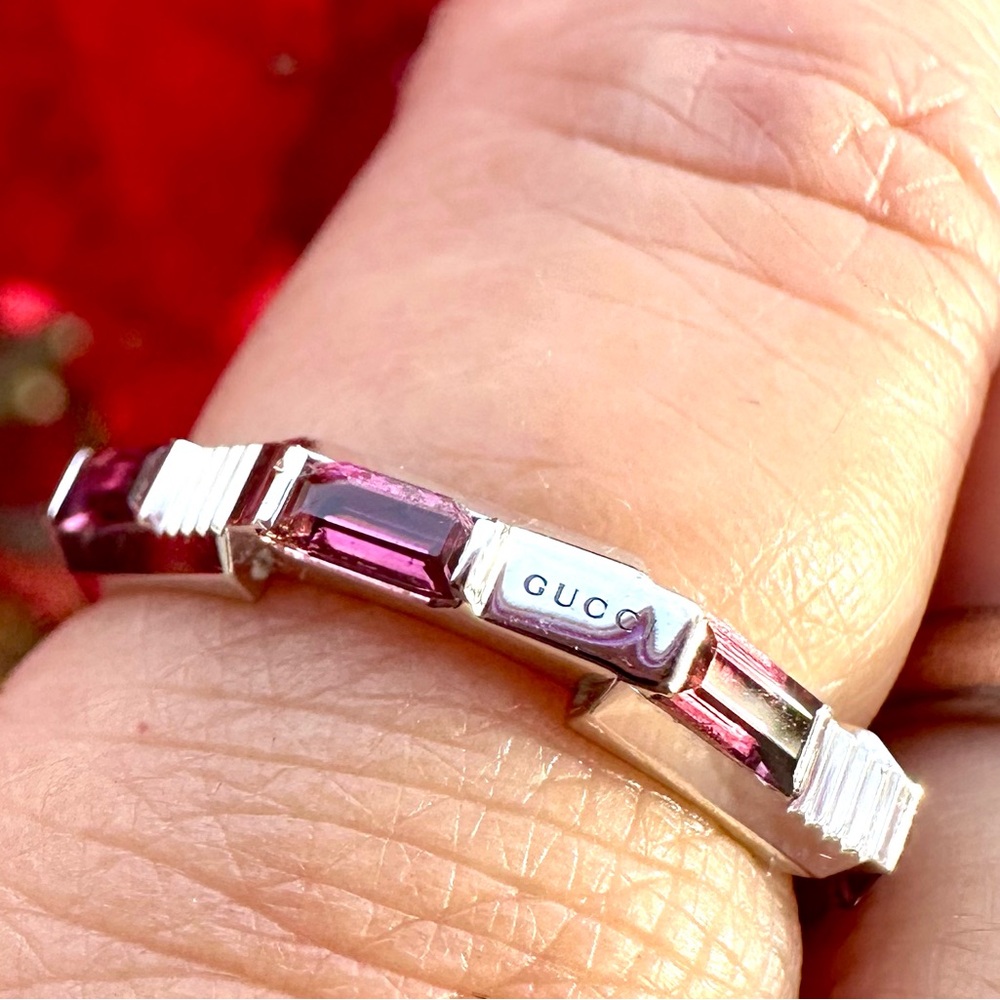 Gucci Link  to Love Ring  18 K White Gold with Rubellite size 6